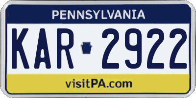 PA license plate KAR2922