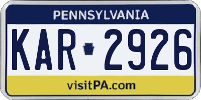 PA license plate KAR2926