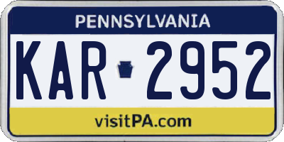 PA license plate KAR2952