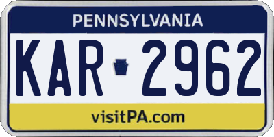 PA license plate KAR2962