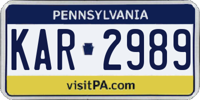 PA license plate KAR2989