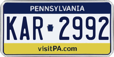 PA license plate KAR2992