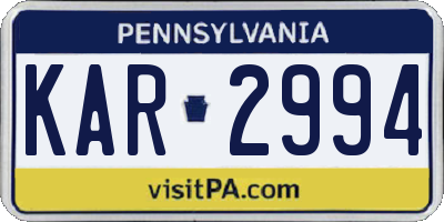 PA license plate KAR2994