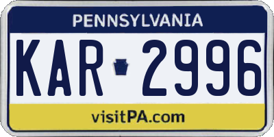 PA license plate KAR2996