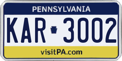 PA license plate KAR3002