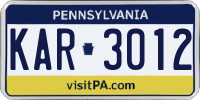 PA license plate KAR3012