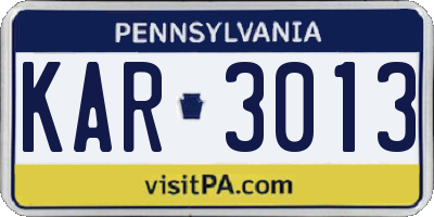 PA license plate KAR3013