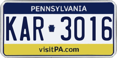 PA license plate KAR3016