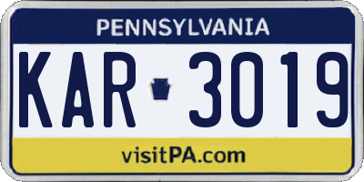 PA license plate KAR3019