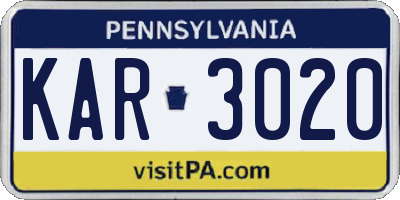 PA license plate KAR3020