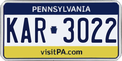 PA license plate KAR3022