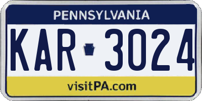 PA license plate KAR3024