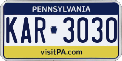 PA license plate KAR3030