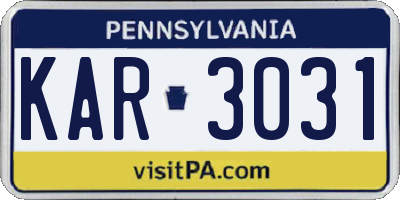 PA license plate KAR3031