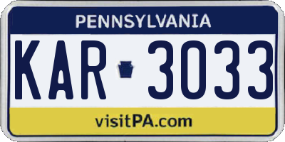 PA license plate KAR3033