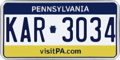 PA license plate KAR3034