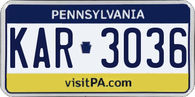 PA license plate KAR3036