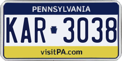 PA license plate KAR3038