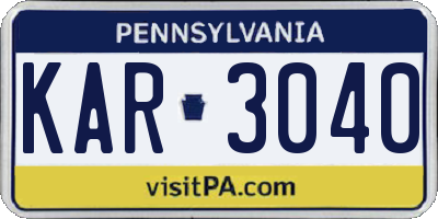 PA license plate KAR3040