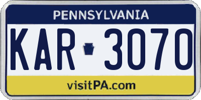PA license plate KAR3070