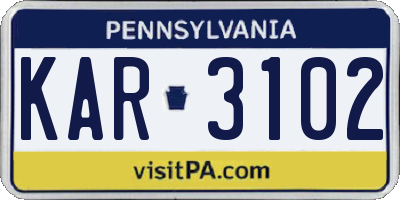 PA license plate KAR3102