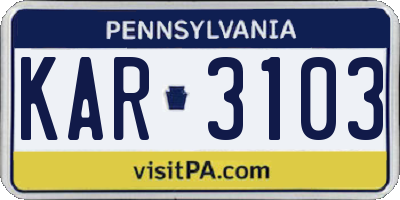 PA license plate KAR3103