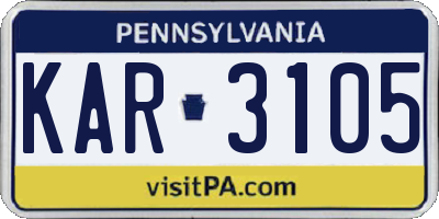 PA license plate KAR3105