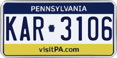 PA license plate KAR3106