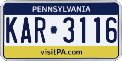 PA license plate KAR3116