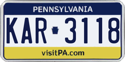 PA license plate KAR3118
