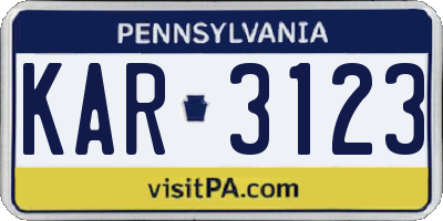 PA license plate KAR3123