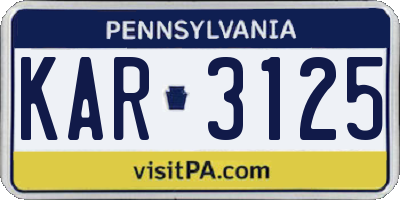 PA license plate KAR3125