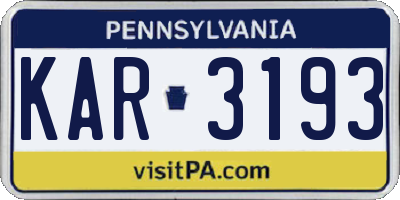 PA license plate KAR3193