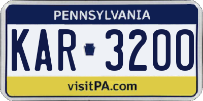 PA license plate KAR3200