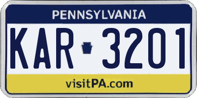 PA license plate KAR3201