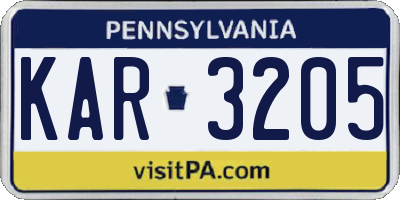 PA license plate KAR3205