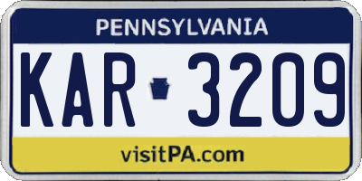 PA license plate KAR3209