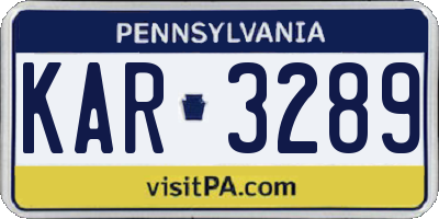 PA license plate KAR3289