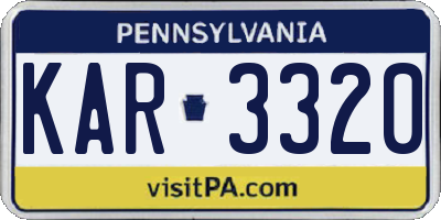 PA license plate KAR3320