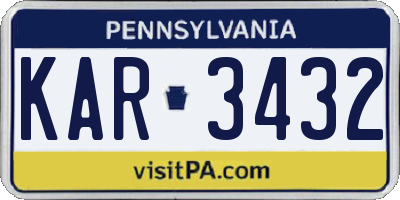 PA license plate KAR3432