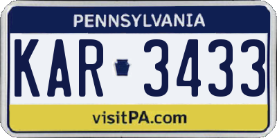PA license plate KAR3433