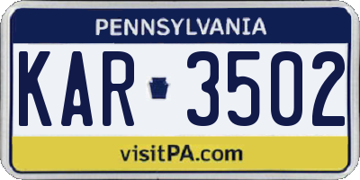 PA license plate KAR3502