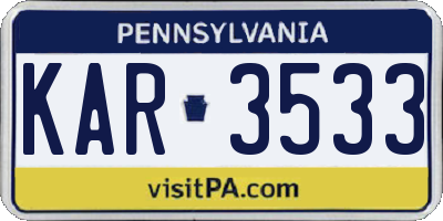 PA license plate KAR3533
