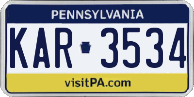PA license plate KAR3534