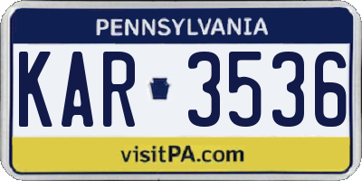 PA license plate KAR3536