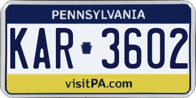 PA license plate KAR3602