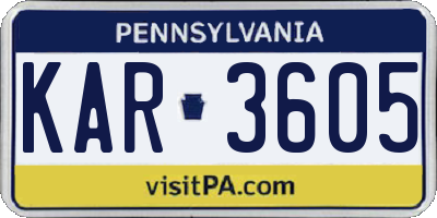 PA license plate KAR3605