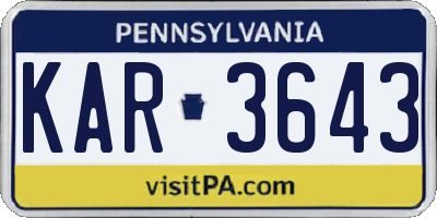PA license plate KAR3643