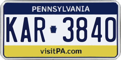 PA license plate KAR3840