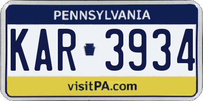 PA license plate KAR3934